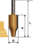 Фреза ЭНКОР кромочная фигирейная вертикальная (хвостовик 12 мм, внешний диаметр (D) 25.4 мм, раб.высота (Н) 41.3 мм)